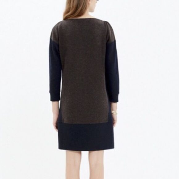 MADEWELL Wool Colorblock Shift Mini Dress Brown Blue S - Picture 3 of 10